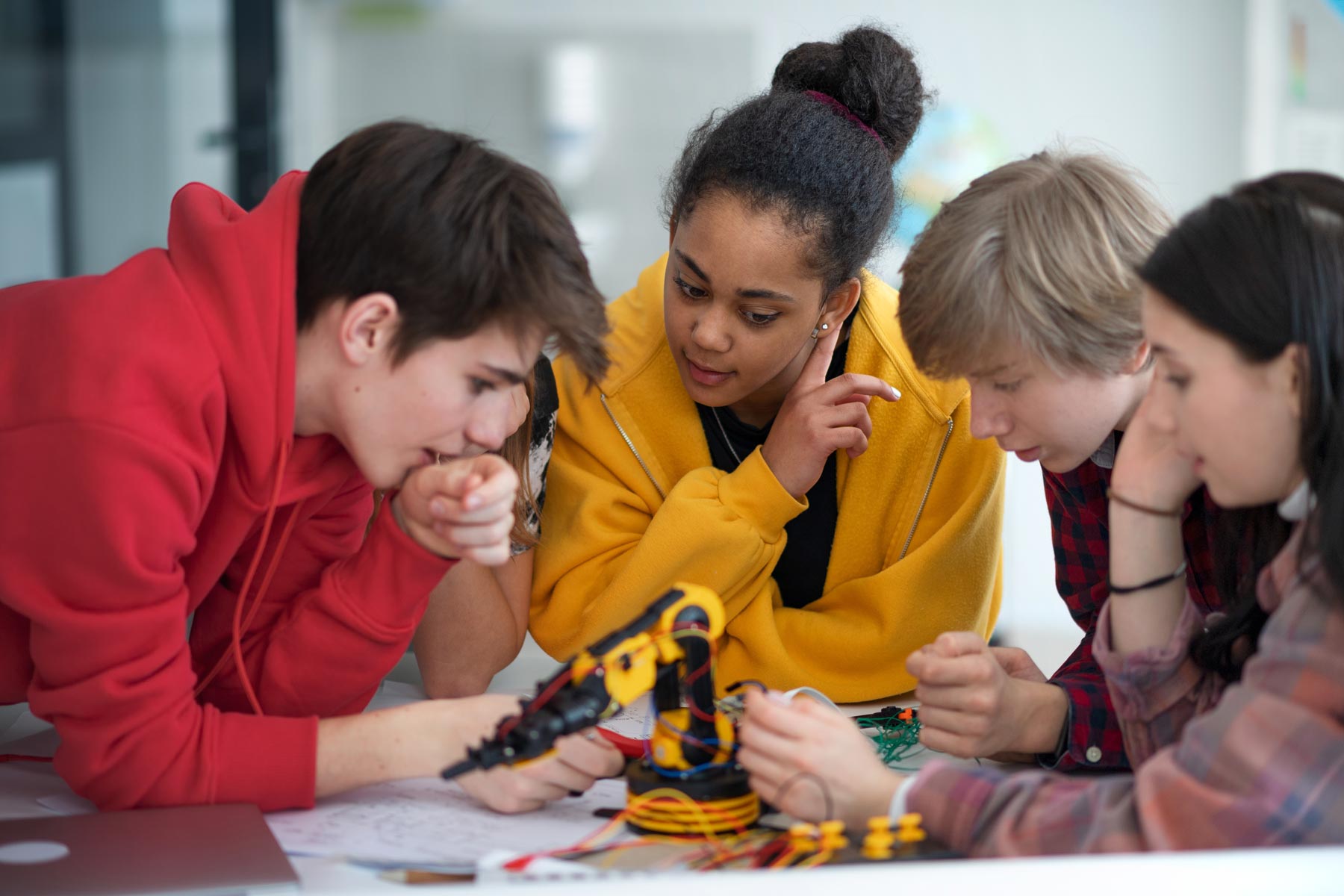 Group of high school science students